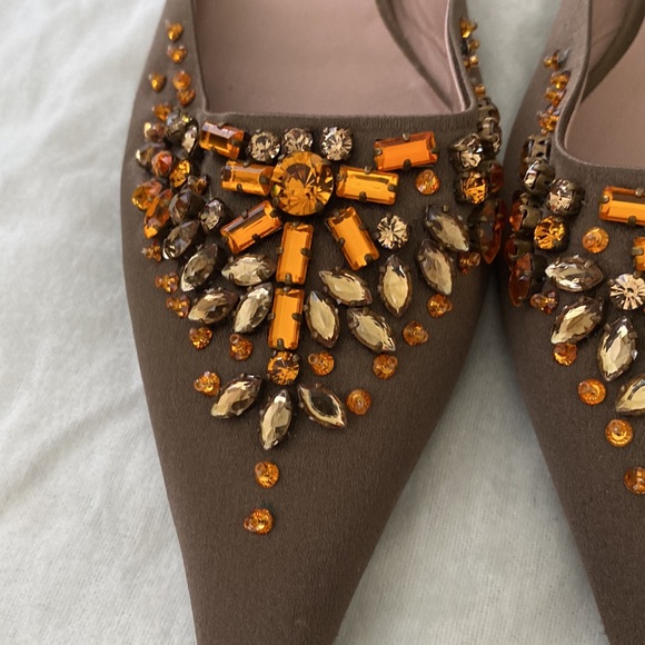 Prada | Crystal Satin Pointed Toe Mules - Picture 9 of 9